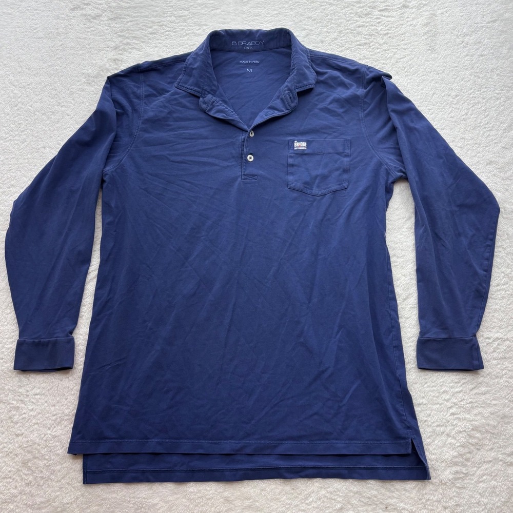 B. Draddy Mens Long Sleeve Polo Shirt Navy Blue Pima Cotton Blend Size M